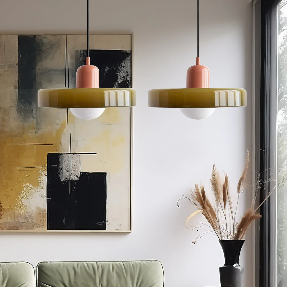 Bauhaus Hängeleuchte aus Buntglas - Image 10