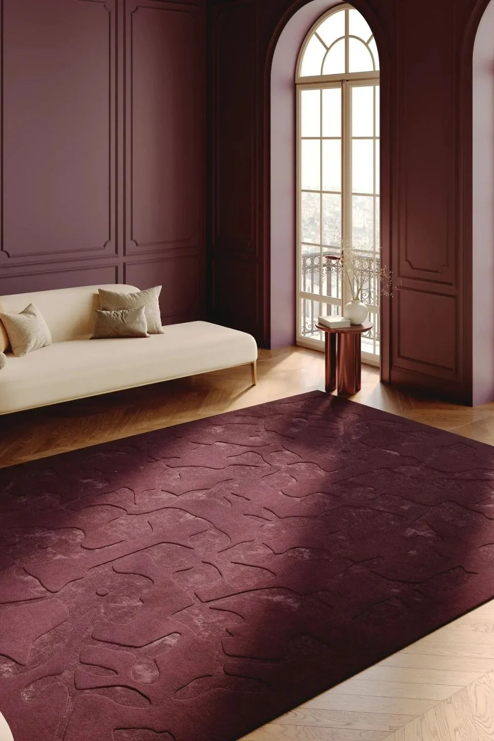 Bordeaux Wollteppich Wohnzimmer Elegant - Image 4