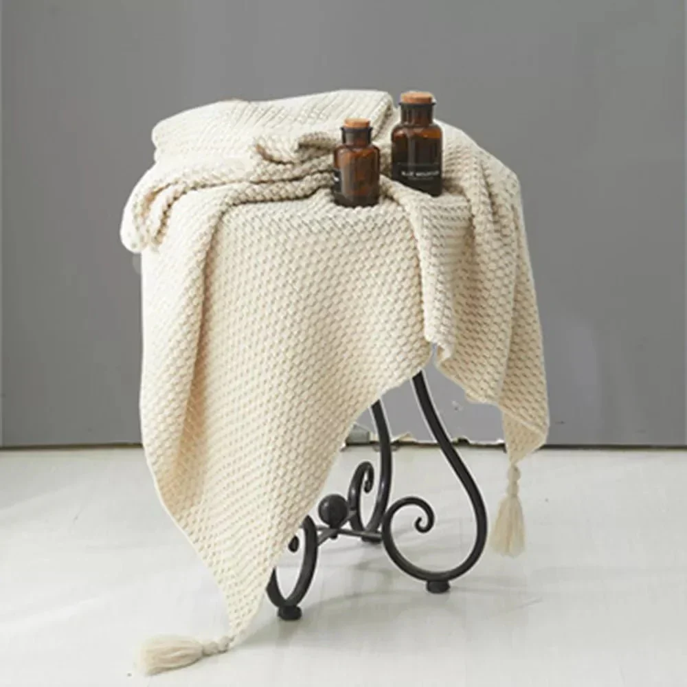 Elegante Wollstrickdecke mit Fransen - Image 2