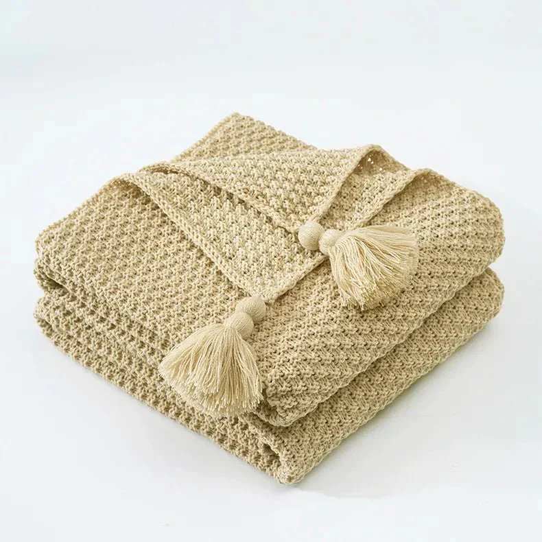 Elegante Wollstrickdecke mit Fransen - Image 4