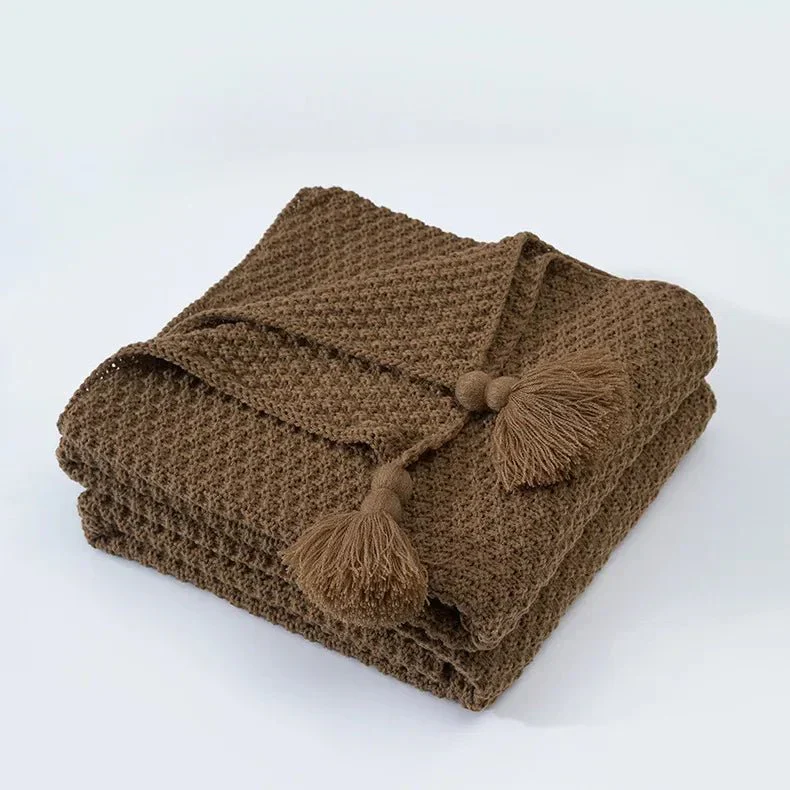 Elegante Wollstrickdecke mit Fransen - Image 5