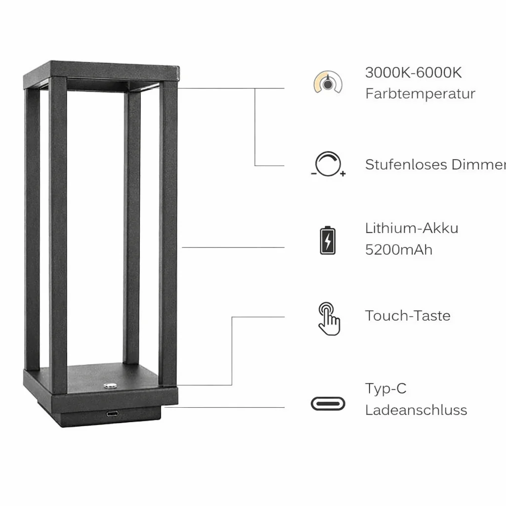 Kabellose LED Tischlampe mit Touch - Image 5