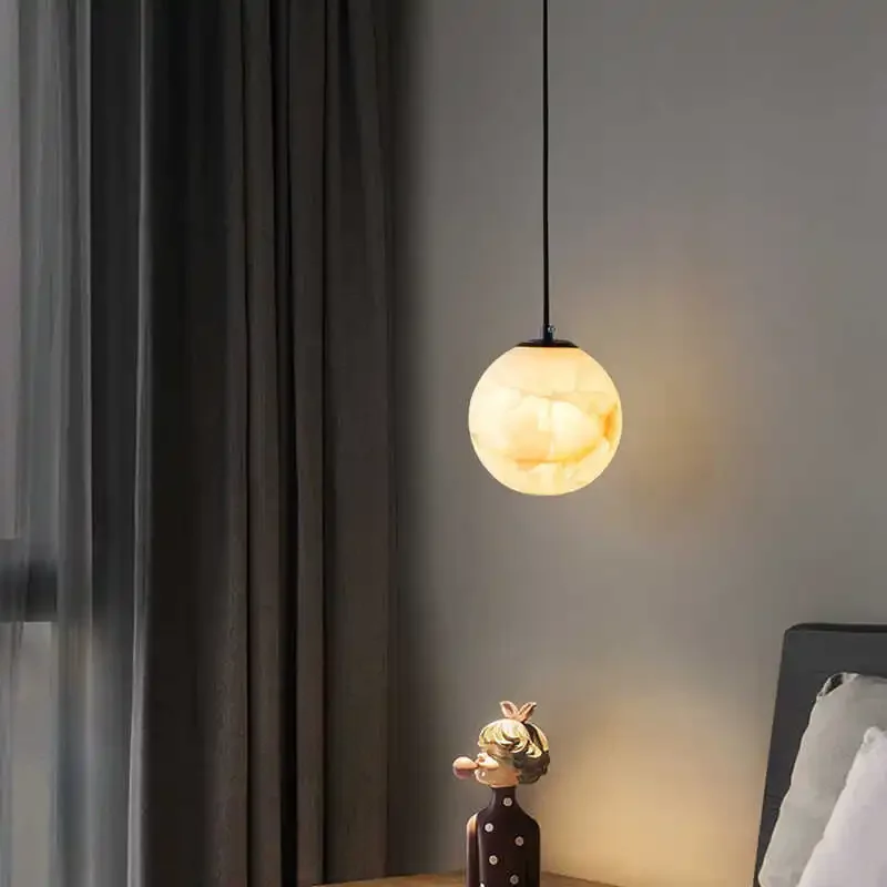 Pendelleuchte aus Alabasterglas und Bronze - Image 2