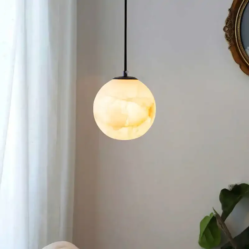 Pendelleuchte aus Alabasterglas und Bronze - Image 3