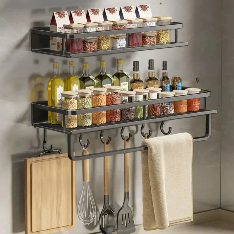 Küchen-Organizer Regal mit Haken – Modernes Design in Schwarz - Image 3