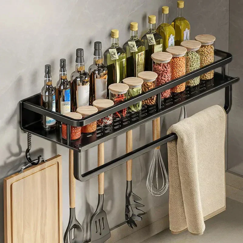Küchen-Organizer Regal mit Haken – Modernes Design in Schwarz - Image 4